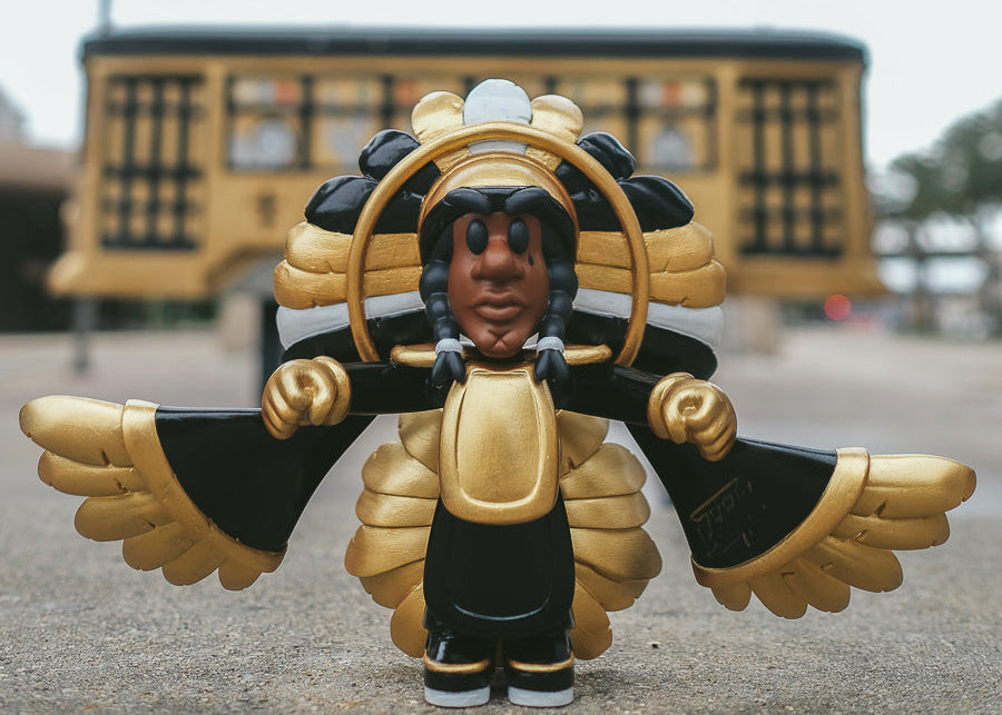 SPY BOY art toy by Compton III, inspired by New Orleans Saints and Mardi Gras Indians