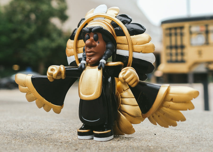 SPY BOY art toy by Compton III, inspired by New Orleans Saints and Mardi Gras Indians