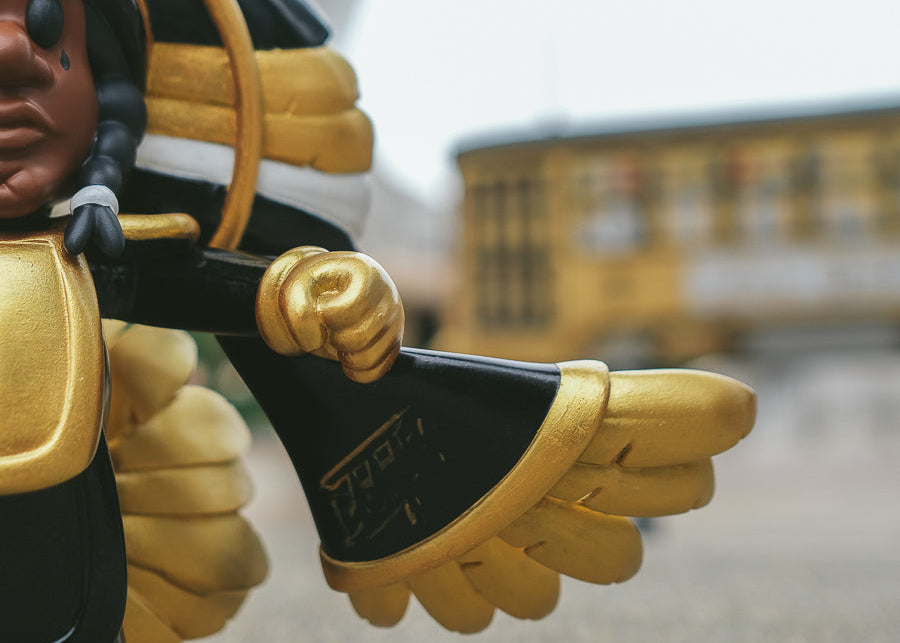 SPY BOY art toy by Compton III, inspired by New Orleans Saints and Mardi Gras Indians