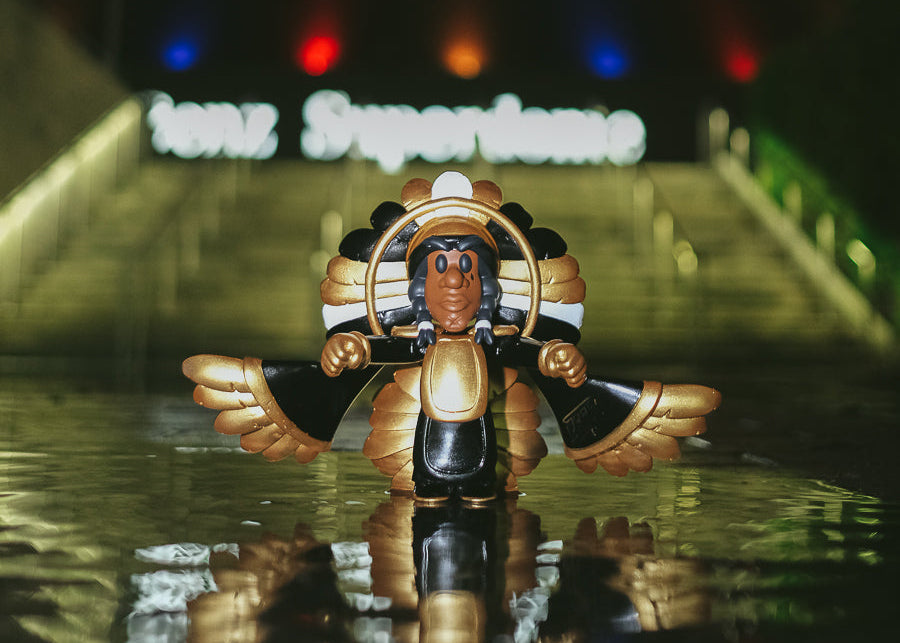 SPY BOY art toy by Compton III, inspired by New Orleans Saints and Mardi Gras Indians