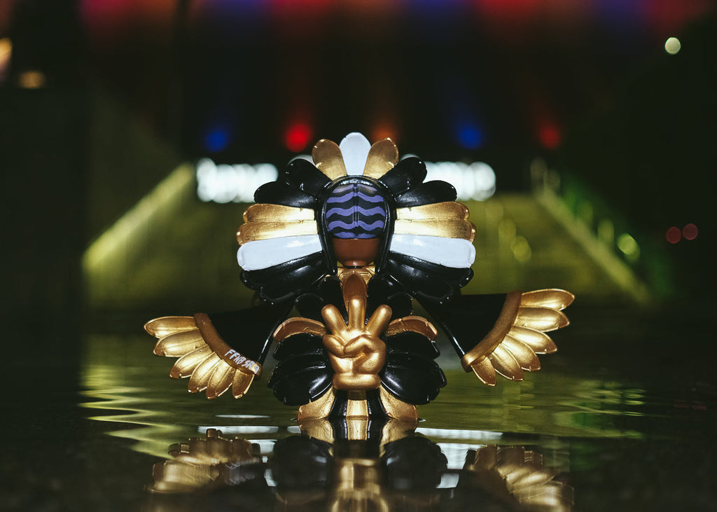 SPY BOY art toy by Compton III, inspired by New Orleans Saints and Mardi Gras Indians