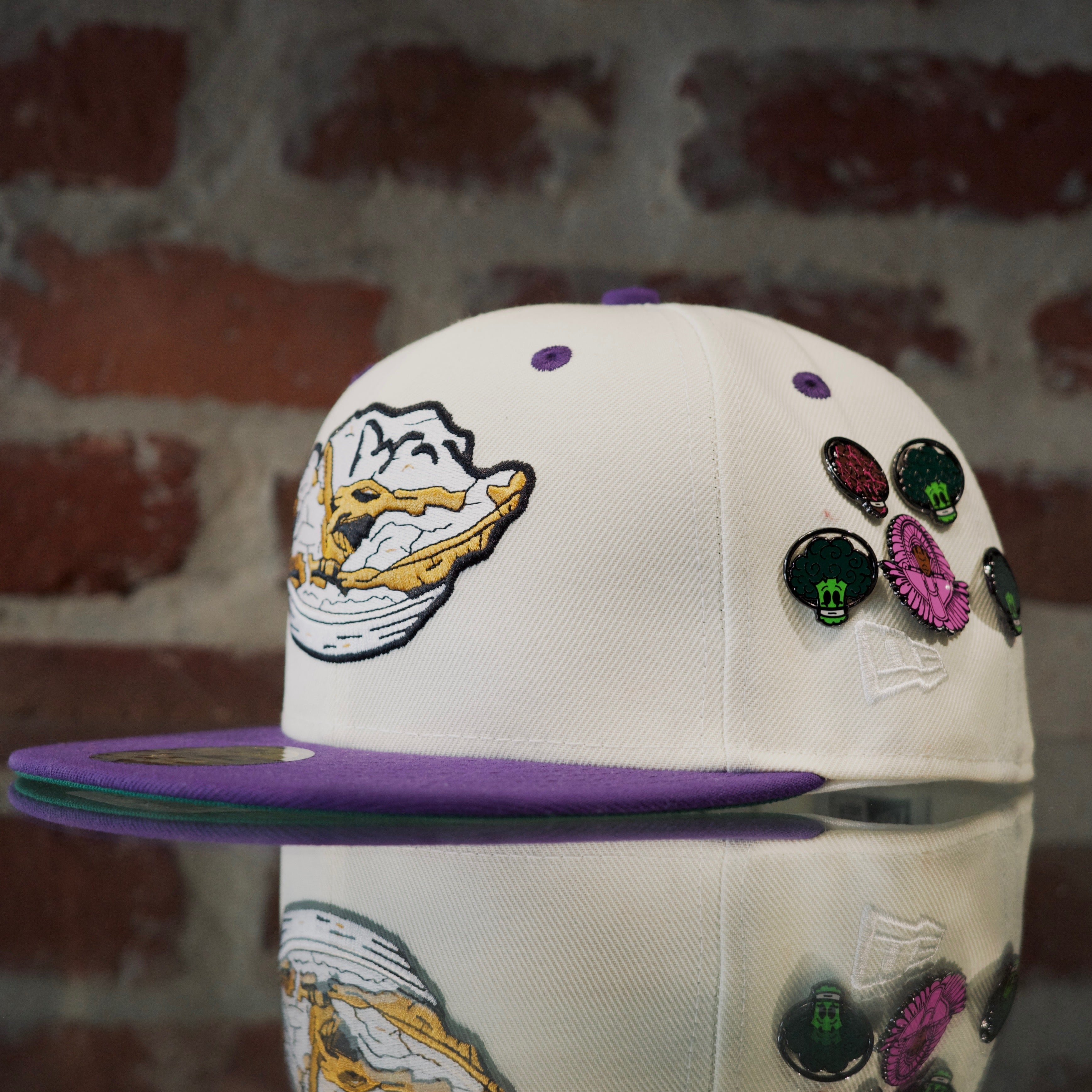 Beignet boys logo baseball cap with various SPY BOY and space broccoli pins