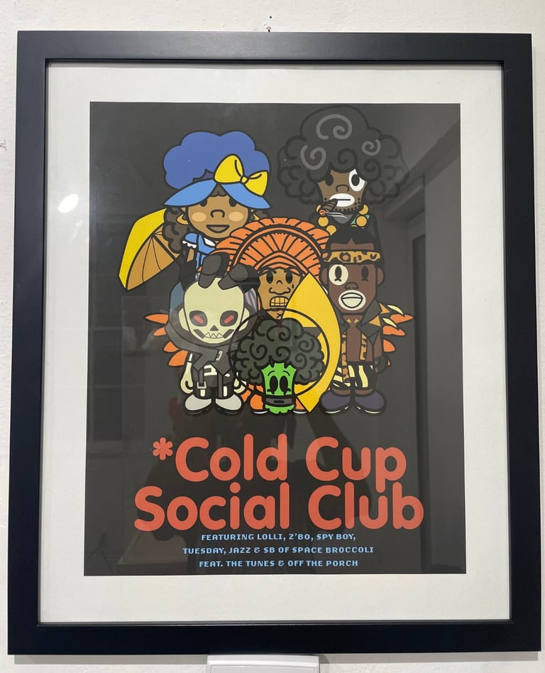 Lolli, Z'Bo, SPY BOY, Tuesday, and Jazz Space Broccoli characters in Cold Cup Social Club