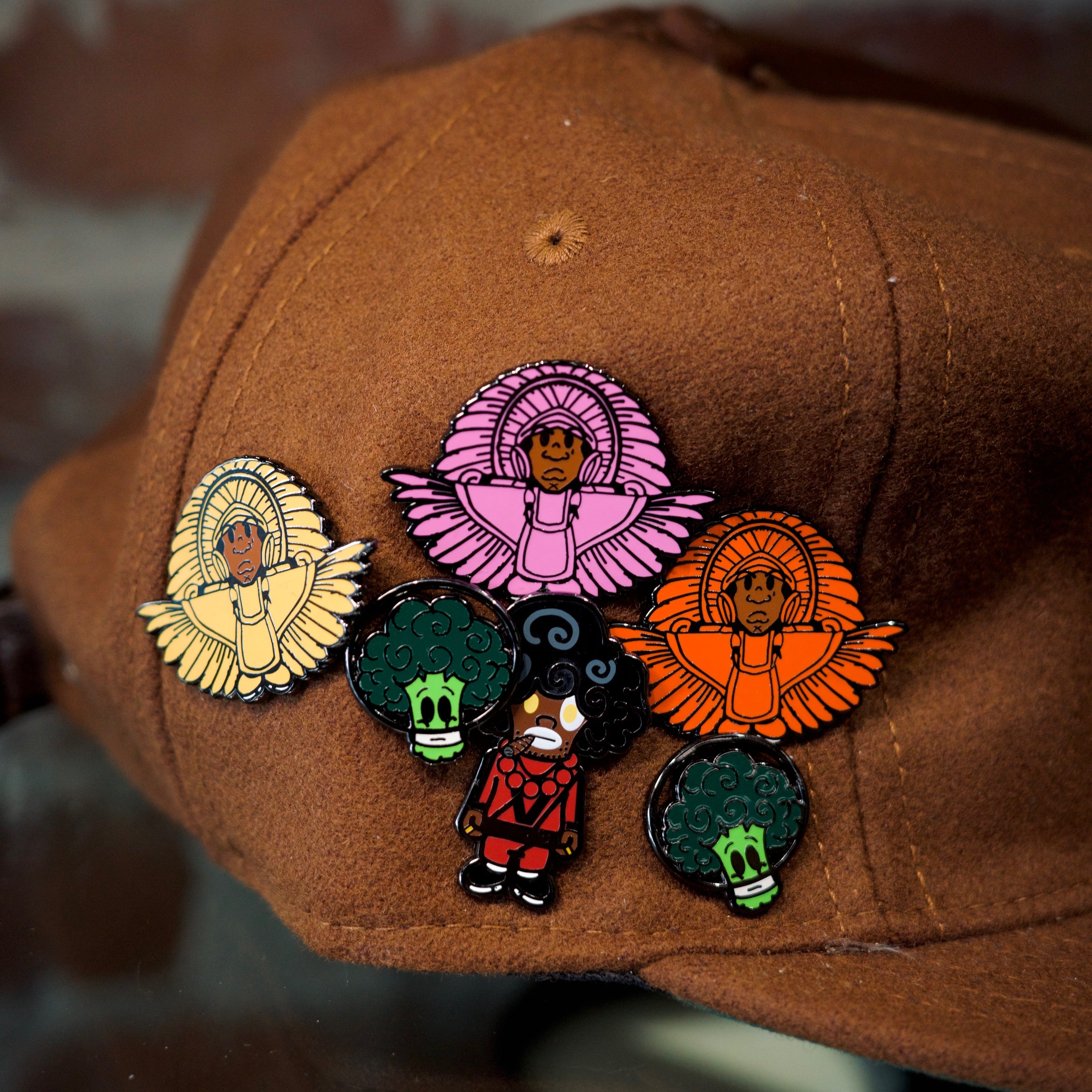 Fiona bay roans logo snapback cap with various SPY BOY and space broccoli pins
