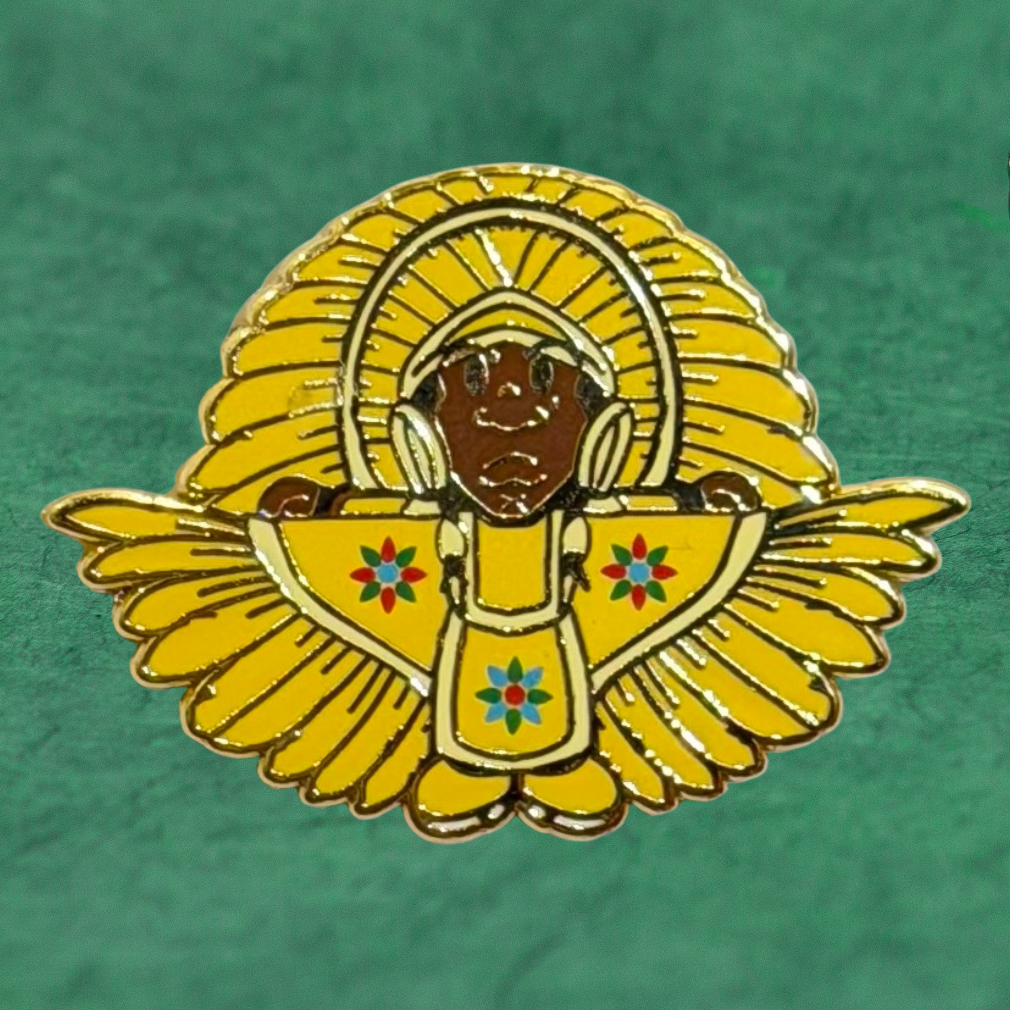 SPY BOY yellow indian native american suit enamel pin by Compton III, a New Orleans artist