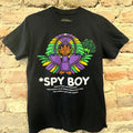 Spy boy black shirt with mardi gras super suit